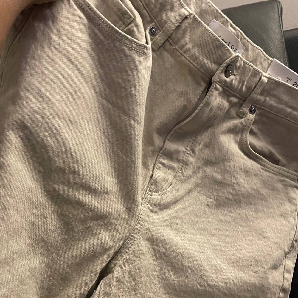LOFT  High Waist Straight Crop Jeans Beige /Sand Size 28/6 NWT Raw Hem - Picture 6 of 16